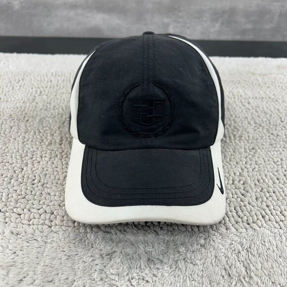 NIKE CADILLAC STRAP BACK GOLF HAT OSFA TWO TONE BLACK WHITE EMBROIDERED GOLFING - Picture 1 of 8